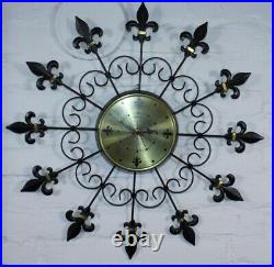 Vtg United Sunburst Clock Mid Century Modern Atomic Starburst Metal 24 Black