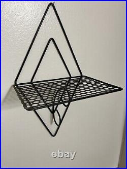 Vtg black wire metal wall shelf mid century modern atomic Diamond