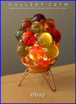 WOW! CUSTOM MID CENTURY MODERN ATOMIC GLASS TRIPOD ACCENT LAMP! VTG LUCITE 1950s