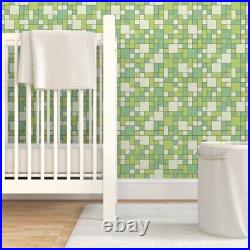 Wallpaper Roll Mid Century Tiles Greens Lime Green Atomic Blue 24in x 27ft