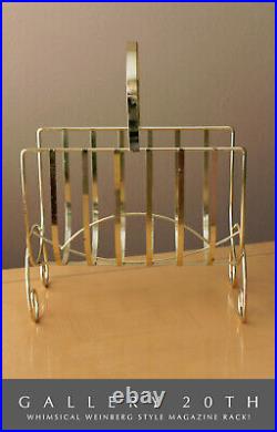 Weinberg Style! Vtg Brass Magazine Rack! MCM Atomic Interior Decor 60s 70s