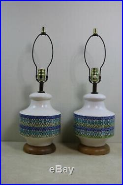 Wonderful Pair Of Mid Century Danish Modern Atomic Geometric Ceramic Table Lamps