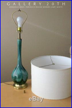 Wow! MID Century Danish Modern Green Drip Glazed Porcelain Lamp 50's Vtg Atomic