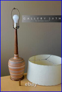Wow! MID Century Danish Modern Orange Striped Pottery Lamp 50s Vtg Atomic Decor