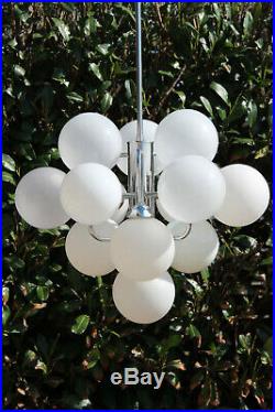 XL 13 GLOBES opaline SPUTNIK ATOMIC Mid century retro chandelier pendant chrome